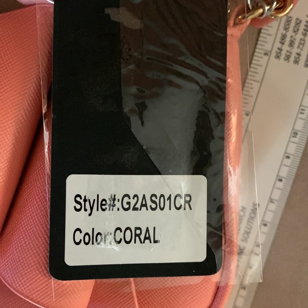 CROSSI NY. NWT. Beautiful Coral, crossbody bag with bow on front. Gold c… - Picture 6 of 8